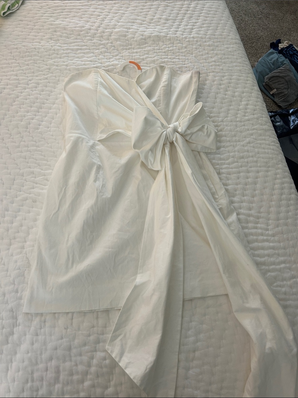 French Connection White Strapless Dress with Statement Bow